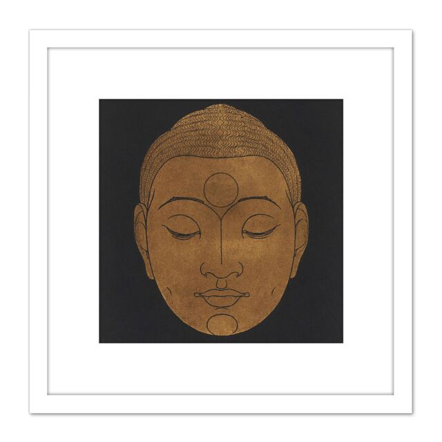 Artery8 Reijer Stolk Head Of Buddha Buddhism Drawing 8X8 Inch Square Wooden Framed Wall Art Print Picture with Mount in White - image 1