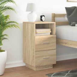 Berkfield Home Bedside Cabinet with 2 Drawers Sonoma Oak 36x36x68 cm in Brown - Size: 36 x 36 x 68 cm - thumbnail 3
