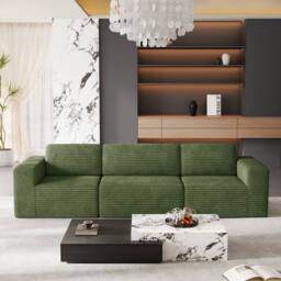 Dprodo Corduroy Modular Sofa, 303CM Long Couch, 25V9 in Green - thumbnail 8