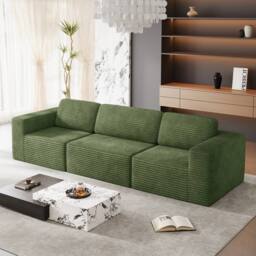 Dprodo Corduroy Modular Sofa, 303CM Long Couch, 25V9 in Green - thumbnail 1
