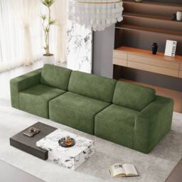 Dprodo Corduroy Modular Sofa, 303CM Long Couch, 25V9 in Green - thumbnail 9