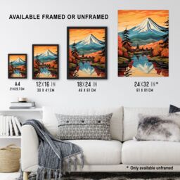 Artery8 Mount Fuji Reflecting In Lake Kawaguchi Waters Oil Painting Autumn In Japan Sacred Volcano Mountain Large Wall Unframed Art Poster Print - thumbnail 3