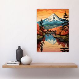 Artery8 Mount Fuji Reflecting In Lake Kawaguchi Waters Oil Painting Autumn In Japan Sacred Volcano Mountain Large Wall Unframed Art Poster Print - thumbnail 4