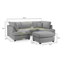 Furnishings For Less UK California Classic Fabric Grey U shaped 6 Seater Sofa + Footstool - thumbnail 3