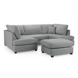 Furnishings For Less UK California Classic Fabric Grey U shaped 6 Seater Sofa + Footstool - thumbnail 4