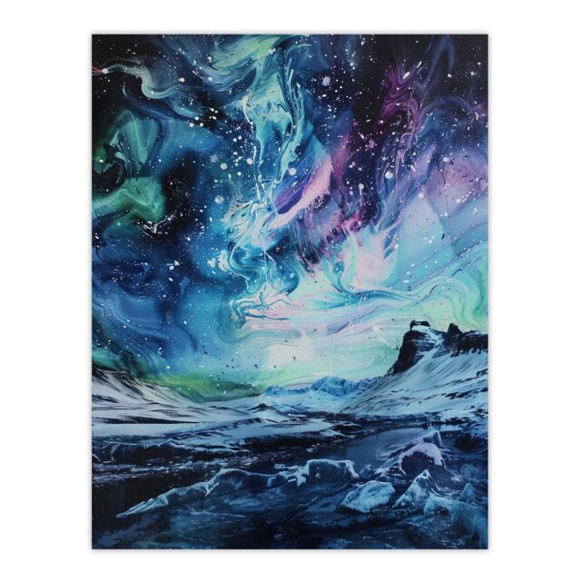 "Artery8 Aurora Australis Antarctica Liquid Paint Landscape Wall Art Print in Blue - Size: W12"" x H16""" - image 1