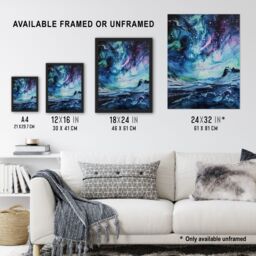 "Artery8 Aurora Australis Antarctica Liquid Paint Landscape Wall Art Print in Blue - Size: W12"" x H16""" - thumbnail 3