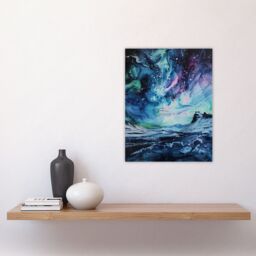 "Artery8 Aurora Australis Antarctica Liquid Paint Landscape Wall Art Print in Blue - Size: W12"" x H16""" - thumbnail 4