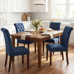 KORVIXA Button Tufted Chairs Upholstered Dining Chairs Set of 2 in Blue - Size: 100 cm x 100 cm - thumbnail 5