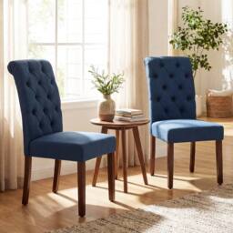 KORVIXA Button Tufted Chairs Upholstered Dining Chairs Set of 2 in Blue - Size: 100 cm x 100 cm - thumbnail 1