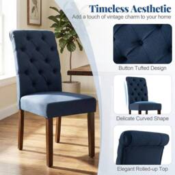 KORVIXA Button Tufted Chairs Upholstered Dining Chairs Set of 2 in Blue - Size: 100 cm x 100 cm - thumbnail 4