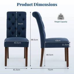 KORVIXA Button Tufted Chairs Upholstered Dining Chairs Set of 2 in Blue - Size: 100 cm x 100 cm - thumbnail 2