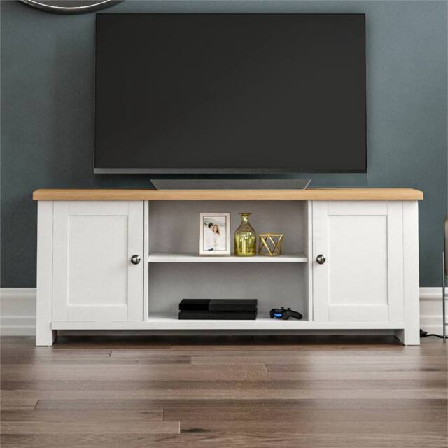 SPETLEK TV Cabinet Stand Unit Sideboard 2 Door, White Oak - Size: 0.6m2 - image 1