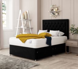 "Bed Choices Montana Upholstered Divan Bed With 4 drawers, Mattress & 26"" Headboard in Black - Size: Double" - thumbnail 1