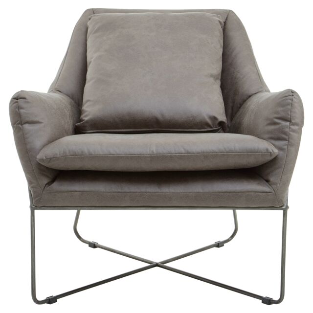 Orsina Stylish Grey faux leather Chair, Leather Upholstered Accent Chair For Reading, Mid-century Design Armchair - image 1