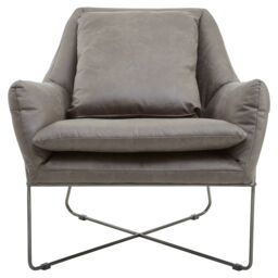 Orsina Stylish Grey faux leather Chair, Leather Upholstered Accent Chair For Reading, Mid-century Design Armchair