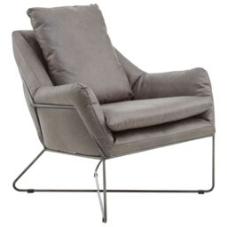 Orsina Stylish Grey faux leather Chair, Leather Upholstered Accent Chair For Reading, Mid-century Design Armchair - thumbnail 2