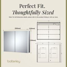 Balterley Rectangular 2 Door Touch Sensor Mirror Cabinet with Demister & Shaver Socket 800mm - White/Chrome in Silver - thumbnail 5