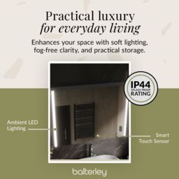 Balterley Rectangular 2 Door Touch Sensor Mirror Cabinet with Demister & Shaver Socket 800mm - White/Chrome in Silver - thumbnail 4