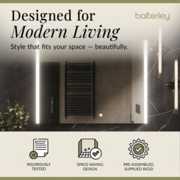 Balterley Rectangular 2 Door Touch Sensor Mirror Cabinet with Demister & Shaver Socket 800mm - White/Chrome in Silver - thumbnail 2