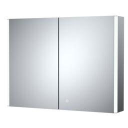 Balterley Rectangular 2 Door Touch Sensor Mirror Cabinet with Demister & Shaver Socket 800mm - White/Chrome in Silver - thumbnail 1
