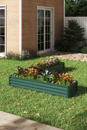 Living and Home L-Shaped Galvanized Steel Raised Garden Bed Dark Green - thumbnail 1