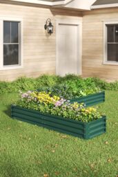 Living and Home L-Shaped Galvanized Steel Raised Garden Bed Dark Green - thumbnail 3