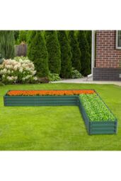 Living and Home L-Shaped Galvanized Steel Raised Garden Bed Dark Green - thumbnail 4