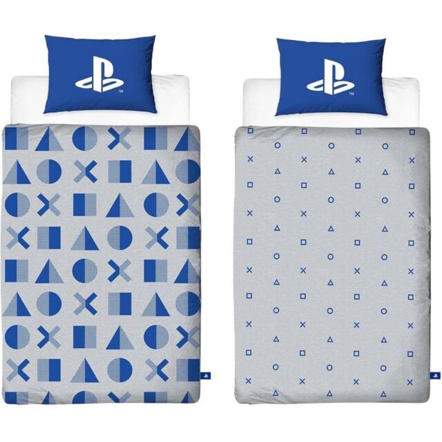 Playstation Controller Buttons Reversible Duvet Set in Light Grey - Size: Single - image 1