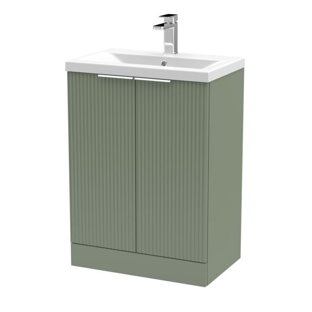 Balterley Fluted Front Floor Standing 2 Door Vanity Basin Unit 600mm Satin Green - image 1