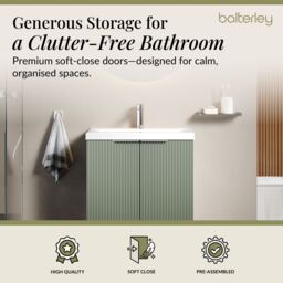 Balterley Fluted Front Floor Standing 2 Door Vanity Basin Unit 600mm Satin Green - thumbnail 3