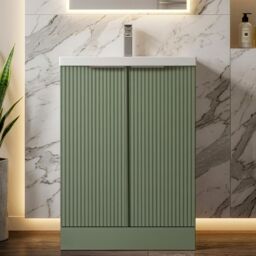 Balterley Fluted Front Floor Standing 2 Door Vanity Basin Unit 600mm Satin Green - thumbnail 8