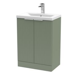 Balterley Fluted Front Floor Standing 2 Door Vanity Basin Unit 600mm Satin Green - thumbnail 1