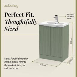 Balterley Fluted Front Floor Standing 2 Door Vanity Basin Unit 600mm Satin Green - thumbnail 5