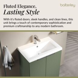 Balterley Fluted Front Floor Standing 2 Door Vanity Basin Unit 600mm Satin Green - thumbnail 4