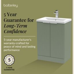 Balterley Fluted Front Floor Standing 2 Door Vanity Basin Unit 600mm Satin Green - thumbnail 6