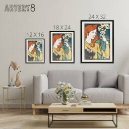"Artery8 Salon des Cent Woman With Flower Grasset Framed Canvas Wall Art Print - Size: W24"" x H32""" - thumbnail 4