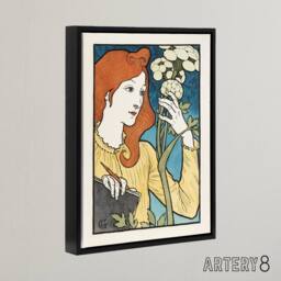 "Artery8 Salon des Cent Woman With Flower Grasset Framed Canvas Wall Art Print - Size: W24"" x H32""" - thumbnail 2