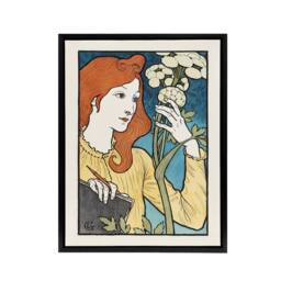 "Artery8 Salon des Cent Woman With Flower Grasset Framed Canvas Wall Art Print - Size: W24"" x H32""" - thumbnail 1