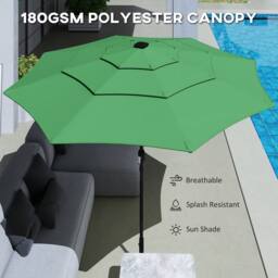 OUTSUNNY Garden Parasol, Outdoor Umbrella with Tilt Function in Green - Size: 3000mm x 3000mm - thumbnail 5