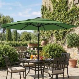 OUTSUNNY Garden Parasol, Outdoor Umbrella with Tilt Function in Green - Size: 3000mm x 3000mm - thumbnail 1