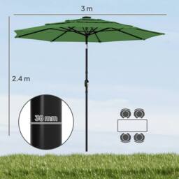 OUTSUNNY Garden Parasol, Outdoor Umbrella with Tilt Function in Green - Size: 3000mm x 3000mm - thumbnail 3