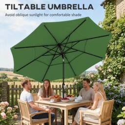 OUTSUNNY Garden Parasol, Outdoor Umbrella with Tilt Function in Green - Size: 3000mm x 3000mm - thumbnail 4
