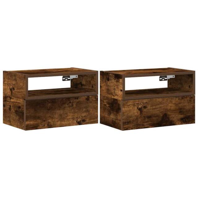Berkfield Home Wall-mounted Bedside Cabinets 2 pcs Smoked Oak 45x26x28.5 cm in Brown - image 1