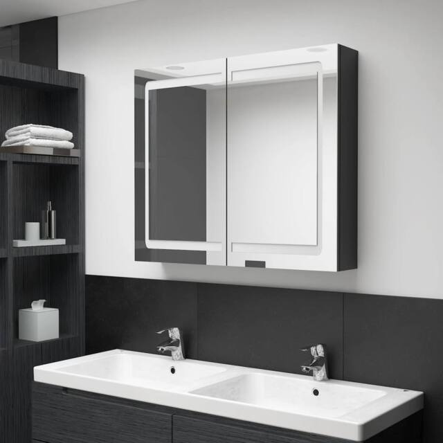 Berkfield Home LED Bathroom Mirror Cabinet Shining Black 80x12x68 cm - Size: 80 x 12 x 68 cm - image 1