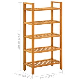 Berkfield Home Shoe Rack with 5 Shelves 50x27x100 cm Solid Oak Wood in Brown - Size: 50 x 27 x 100 cm - thumbnail 6