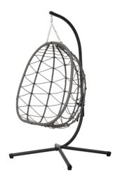 H&O Direct Foldable Hanging Chair with Stand & Cushion for Indoor & Outdoor in Grey - thumbnail 5