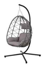 H&O Direct Foldable Hanging Chair with Stand & Cushion for Indoor & Outdoor in Grey - thumbnail 4