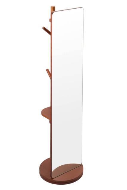Living and Home 360° Rotating Full-Length Mirror with Coat Rack in Walnut - image 1