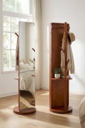 Living and Home 360° Rotating Full-Length Mirror with Coat Rack in Walnut - thumbnail 2